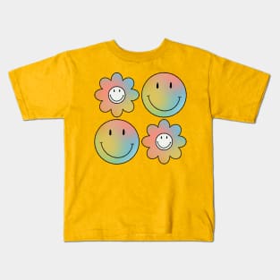 Psychedelic Flowers & Smileys Kids T-Shirt